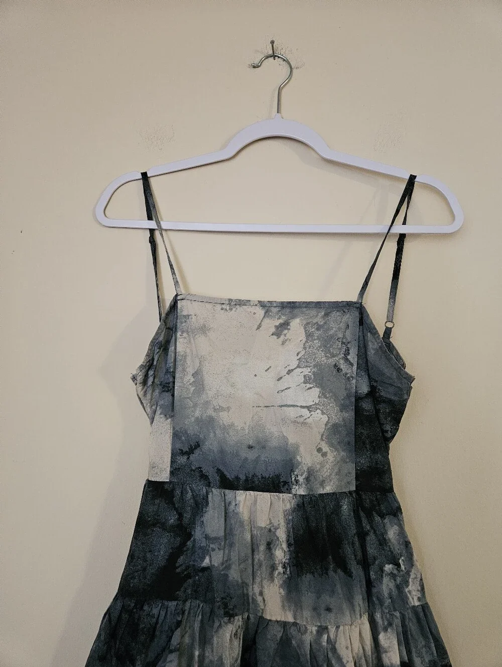 Tie-Dye Spaghetti Strap Mini Dress in Blue and Cream, Size Small